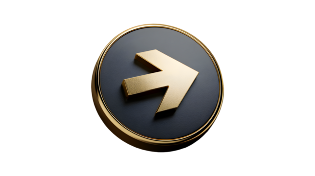 3D Gold Right Arrow Button Icon Representing Forward Navigation and Premium Luxury Direction Symbol