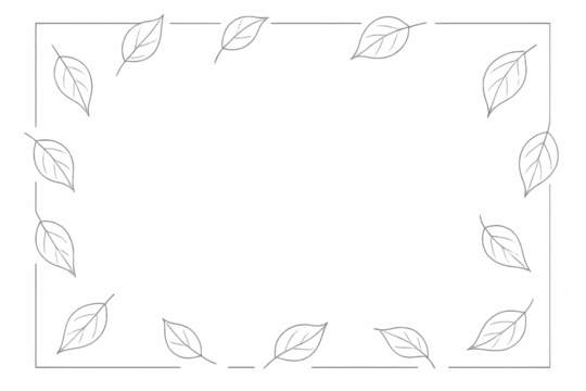 Elegant frame border with white transparent leaves creating a decorative pattern on a clean background
