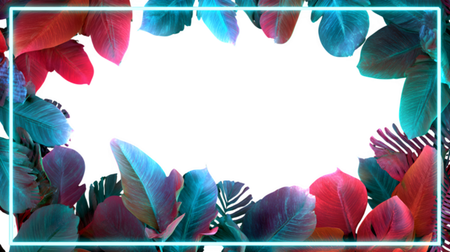 Tropical Leaves Neon Frame, isolated on transparent background