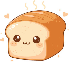 Kawaii Bread Loaf Vector Icon - Cute Smiling Toast Mascot Illustration