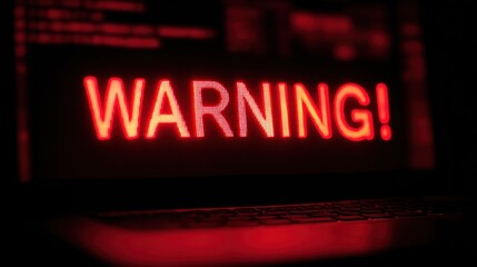 A bright red "WARNING!" message displayed on a dark background, suggesting urgency or alertness, possibly related to a digital or cybersecurity issue.