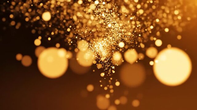 4K abstract cinemagraph of falling golden glitter and sparkling bokeh, festive background
