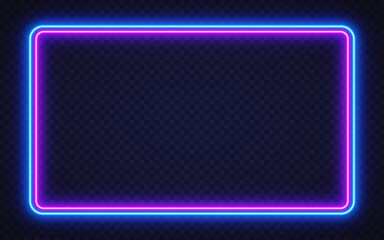 Vibrant purple and blue neon frame glowing on a dark brick wall. The stylish contrast gives a modern, nightlife-inspired atmosphere perfect for ads and digital projects.
