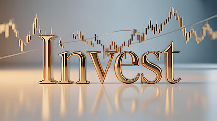 Luxury 3D Golden Invest Word on a Subtle Stock Market Graph