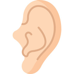 A stylized light brown ear illustration with subtle beige contour lines against a transparent background in a side profile view