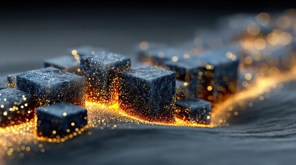 A sieve made of a fine golden mesh, with raw, jagged data cubes being poured through, and only smooth, glowing spheres coming out, data filtering and refinement 