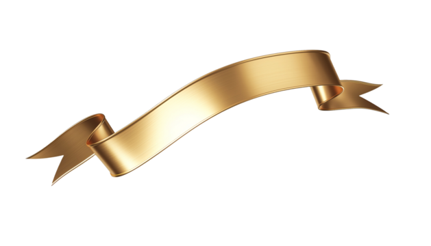 Golden ribbon banner with elegant curves isolated on transparent background