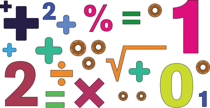 Math symbols and numbers colorful education school mathematics