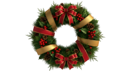 Festive Christmas Wreath Decorated with Red Bows Pinecones and Holly Greenery for Holiday Celebrations