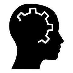 Silhouette of Human Head with Gear Inside Symbolizing Thinking Engineering and Mental Processes