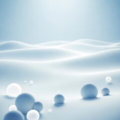 Serene abstract landscape with rolling white dunes and spheres.