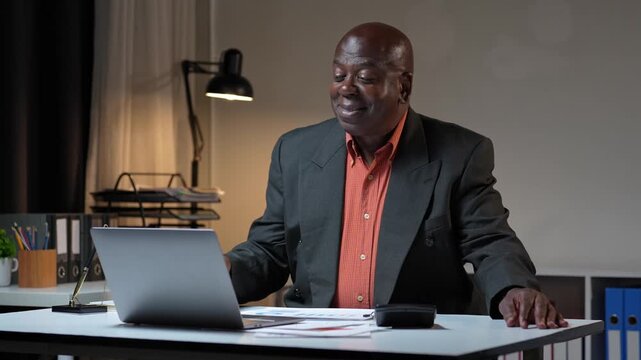 African american businessman talking on a video conference call