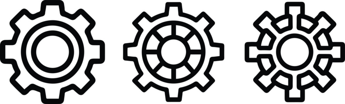 Industrial Gear and Cogwheel Icons Set for Settings and Mechanics. Gear setting icon set with check mark