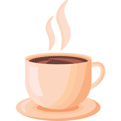 A Warm Cup of Coffee Rises with Steam on a Saucer in a Soft Peach Hue with A Transparent Background Perfect for Beverages and Cafe Themes