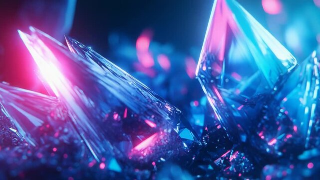Glowing crystal formation with blue and pink light