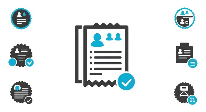 Document Verification Icon Set for Business and Technology.