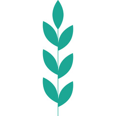 A Teal Colored Leafy Stem With Multiple Oval Leaves Arranged Vertically On A Transparent Background Representing Growth And Nature
