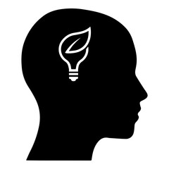 Silhouette of Human Head with Eco Friendly Light Bulb Idea Symbol Inside for Green Thinking and Sustainability Concept