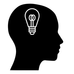 Minimalist Silhouette Head Icon with Bright Light Bulb Inside for Idea Innovation and Thinking Concept