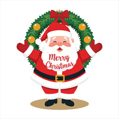 Merry Christmas Santa Claus Vector Illustration,Happy Santa with Christmas Greeting Vector,Festive Santa Claus with Pine Wreath Vector Design,,Cartoon Santa in Red Costume Vector Artwork.