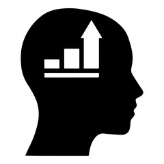 Silhouette of Human Head with Upward Trending Bar Graph Icon Inside Representing Growth Mindset and Business Success