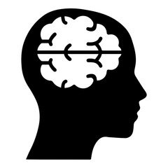 Silhouette of Human Head Profile with Visible Brain Icon for Psychology and Intelligence Concepts
