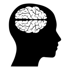 Silhouette Profile of Human Head with Visible Brain Anatomy Icon for Psychology and Intelligence