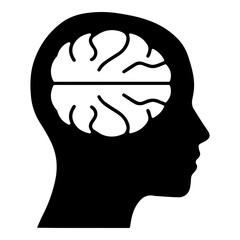 Black Silhouette Icon of Human Head Profile Showing Exposed Brain for Psychology and Thinking Concepts