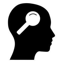 Conceptual Icon Magnifying Glass Inside Human Head Silhouette for Search Analysis and Deep Thinking