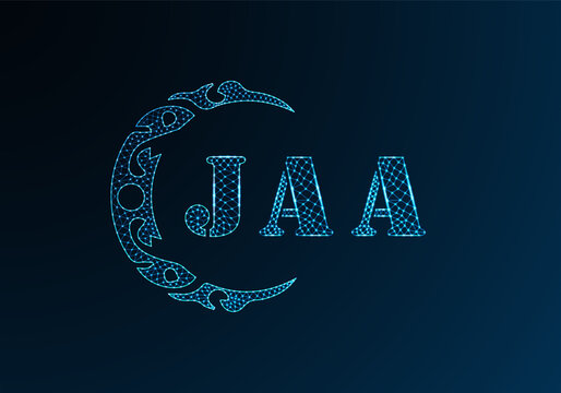 Low poly letter logo JAA design. JAA letter logo low poly vector design on blue color gradient background. JAA logo low poly design