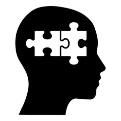 Silhouette of Human Head with Interlocking Puzzle Pieces Inside Symbolizing Thought and Problem Solving