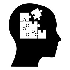 Silhouette Head with Puzzle Pieces Concept for Problem Solving Intelligence and Mental Health