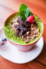 chocolate mousse with raspberry and mint