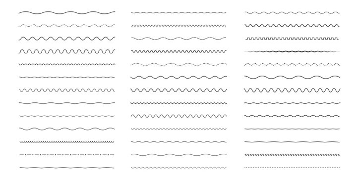 Waves line set. Wave ornament pattern. Set of wavy zigzag lines. Wave thin line background. Vector zigzag and wavy horizontal underline. Vector illustration