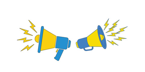 Megaphone Icons: Symbolic of communication, these illustrations showcase two megaphones. They appear on a surface, each amplifying a unique message through their distinct designs.