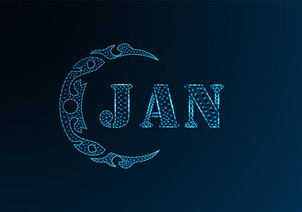 Low poly letter logo JAN design. JAN letter logo low poly vector design on blue color gradient background. JAN logo low poly design