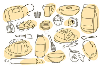 Baking Tools and Ingredients Vector Illustration