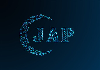 Low poly letter logo JAP design. JAP letter logo low poly vector design on blue color gradient background. JAP logo low poly design