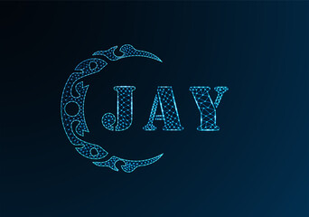 Low poly letter logo JAY design. JAY letter logo low poly vector design on blue color gradient background. JAY logo low poly design