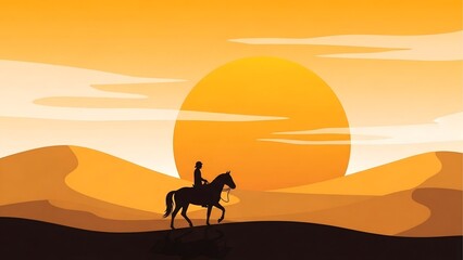Horse riding desert landscape illustration sunset dunes silhouette vector background graphic design art art