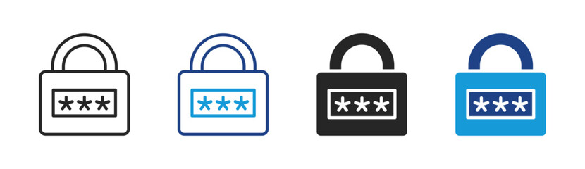 Password Lock icon set multiple style collection