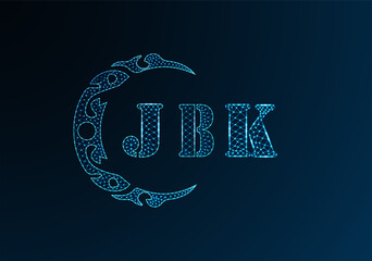 Low poly letter logo JBK design. JBK letter logo low poly vector design on blue color gradient background. JBK logo low poly design