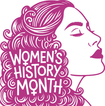 Women's History Month Illustration with Female Portrait and Feminist Symbol