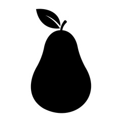 Vector illustration of a black pear with a single leaf attached to the top on a transparent background