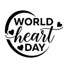 Vector world heart day lettering design with crescent moon and hearts in black and white vector art