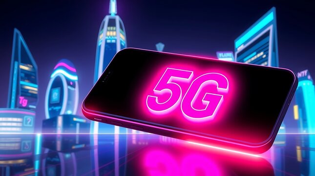 Experience the future of connectivity with stunning 5G technology illuminating a vibrant, futuristic cityscape at night, showcasing seamless digital integration and advanced communication.