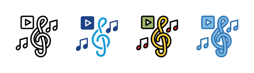 Music Play icon set multiple style collection