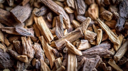 Fototapeta premium Crushed Licorice Root Macro Texture Close Up Natural Herbal Medicine Ingredient Photography