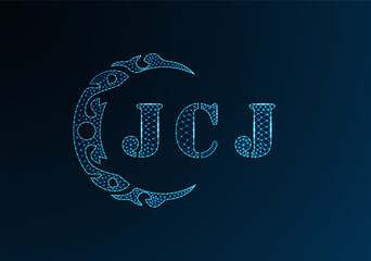Low poly letter logo JCJ design. JCJ letter logo low poly vector design on blue color gradient background. JCJ logo low poly design