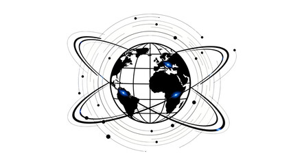 Stylized globe with orbiting rings a modern vector illustration for technology and global communication concepts isolated on white